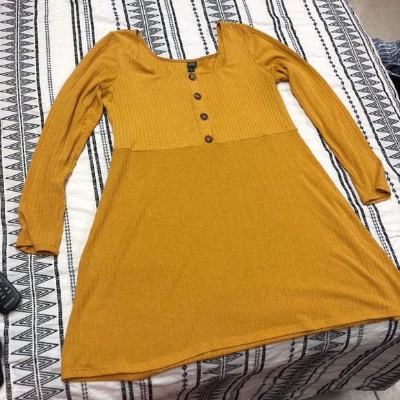 wild fable Dresses & Skirts - Yellow, Buttoned, Square Cut, thigh length dress